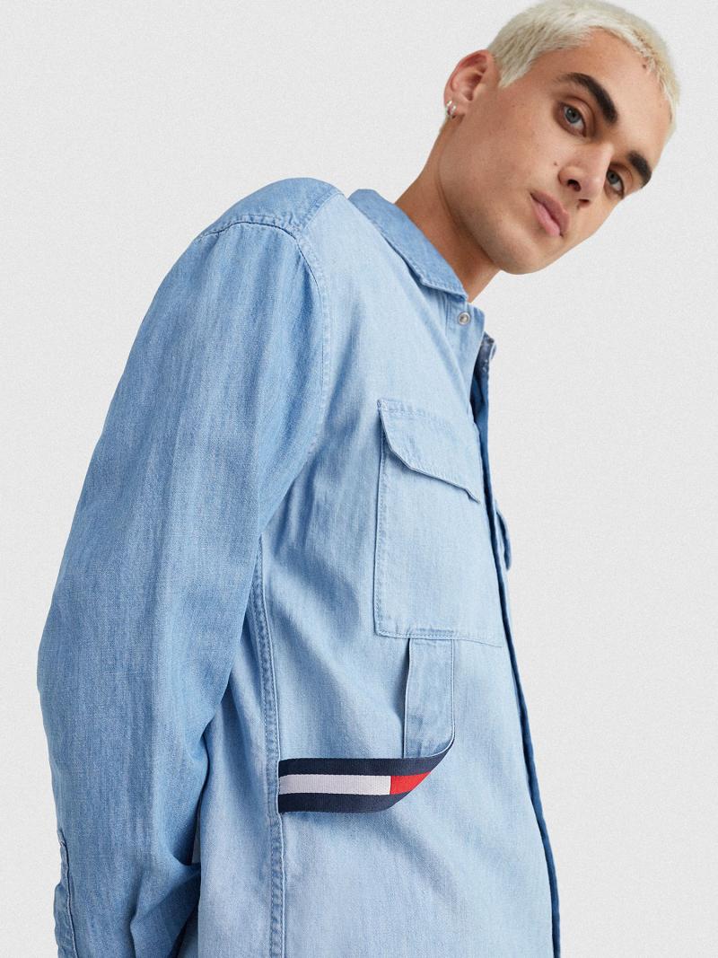 Férfi Tommy Hilfiger Two-tone denim overshirt Ingek Kék | HU 1069PJJ